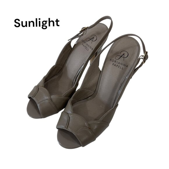 Adrianna Papell Leather Slingback Heels Women 8M EUR 38 Light Brown Peep Toe - Picture 2 of 12